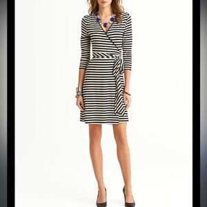 Banana Republic Gemma Black & Ecru Striped Wrap  Dress, size small